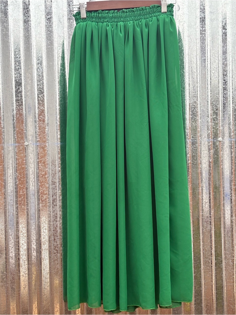 Green Women's Maxi Skirt - Lined- Elastic Waist
